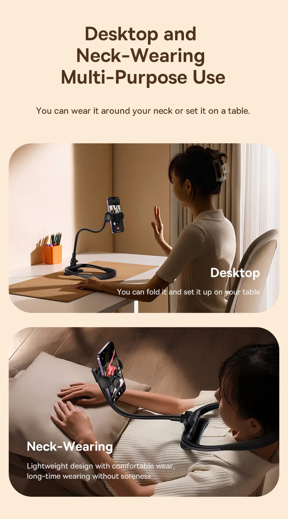 Baseus Flexible Phone Holder Universal Neck Hanging Neck Lazy Cell Phone Desk Mount Bracket for iPhone 17 Air 16 Pro Max Stand