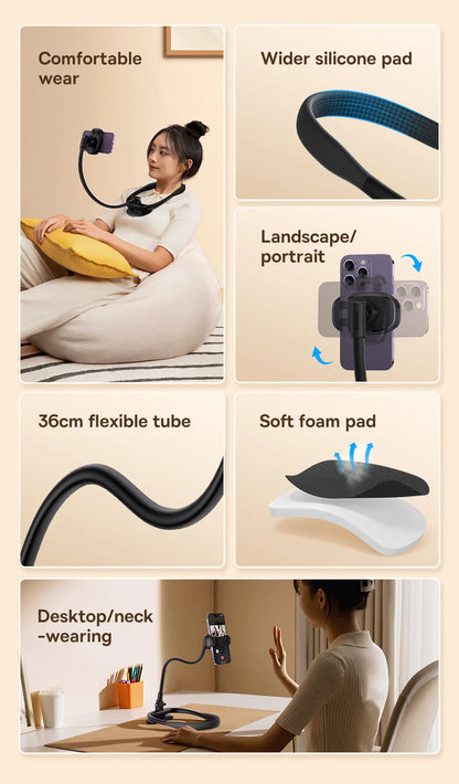 Baseus Flexible Phone Holder Universal Neck Hanging Neck Lazy Cell Phone Desk Mount Bracket for iPhone 17 Air 16 Pro Max Stand