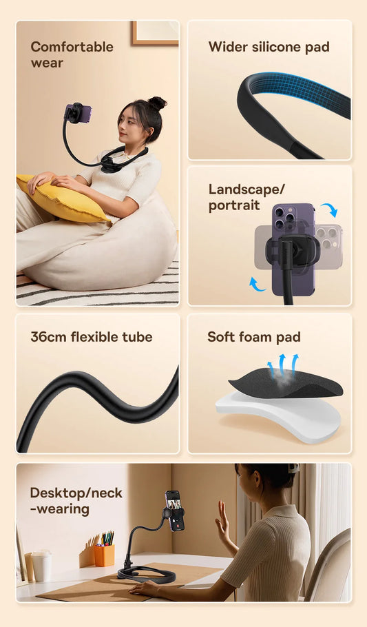 Baseus Flexible Phone Holder Universal Neck Hanging Neck Lazy Cell Phone Desk Mount Bracket for iPhone 17 Air 16 Pro Max Stand