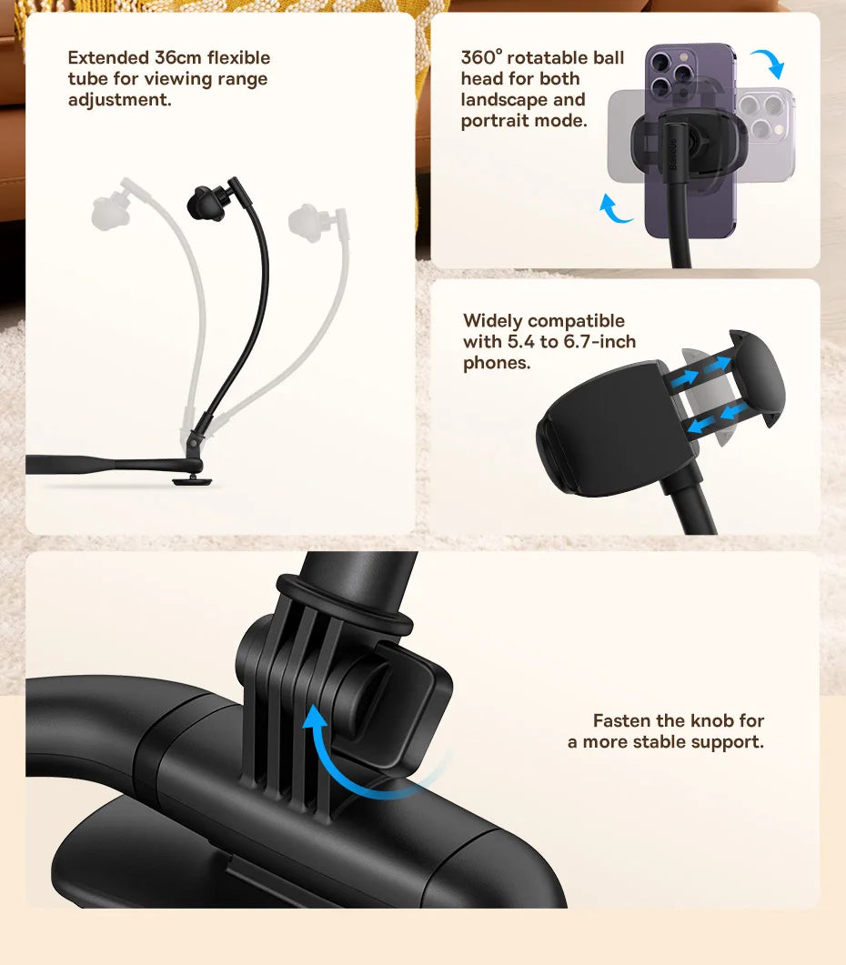 Baseus Flexible Phone Holder Universal Neck Hanging Neck Lazy Cell Phone Desk Mount Bracket for iPhone 17 Air 16 Pro Max Stand